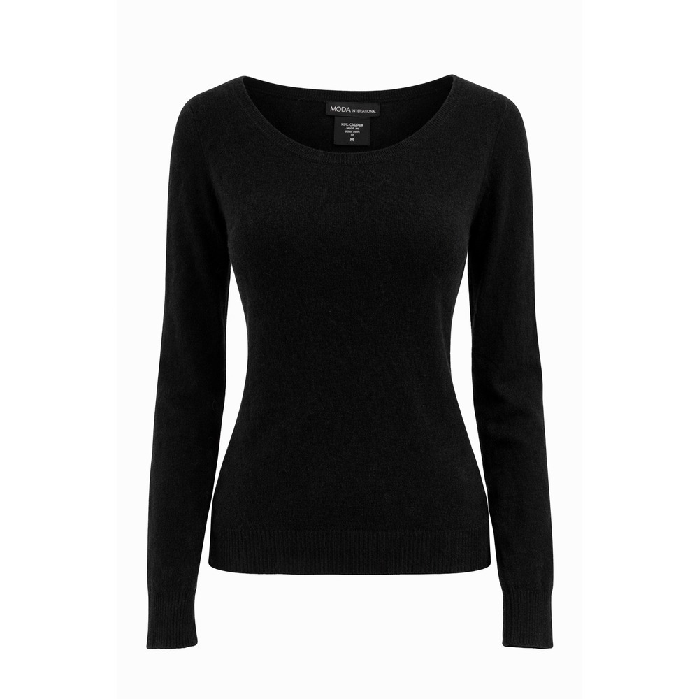 Moda International Black 100% Cashmere Scoop Neck Long Sleeve Sweater Womens M‎